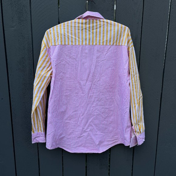 Yellow-Pink Striped Avant Garde Shirt S/M 100% Cotton Made in Japan VTG - Picture 6 of 9